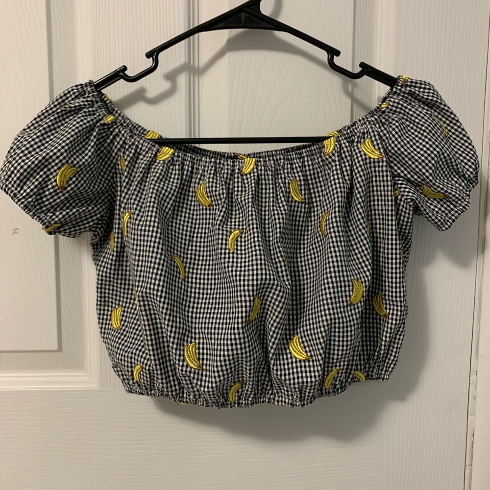 Cropped off-the-shoulder banana top